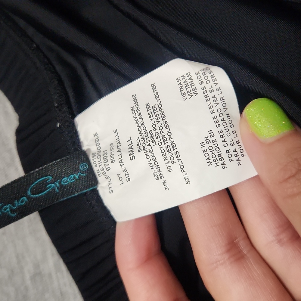 Aqua Green Black Ruffle-Hem Mermaid-Fit Modest Swimsuit Bottoms Swim Skort Skirt - Picture 8 of 15